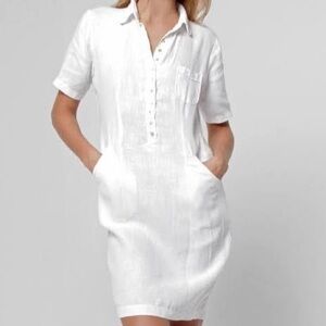 Claudio Milano Linen Shirt Dress White Sz XS